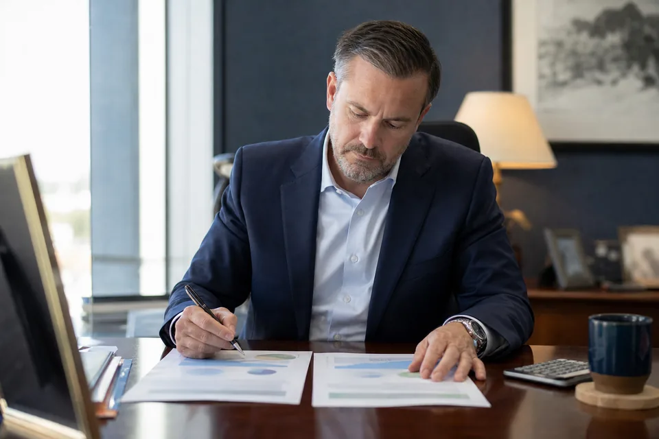 Bank risk officer comparing two compliance software vendor proposals side by side